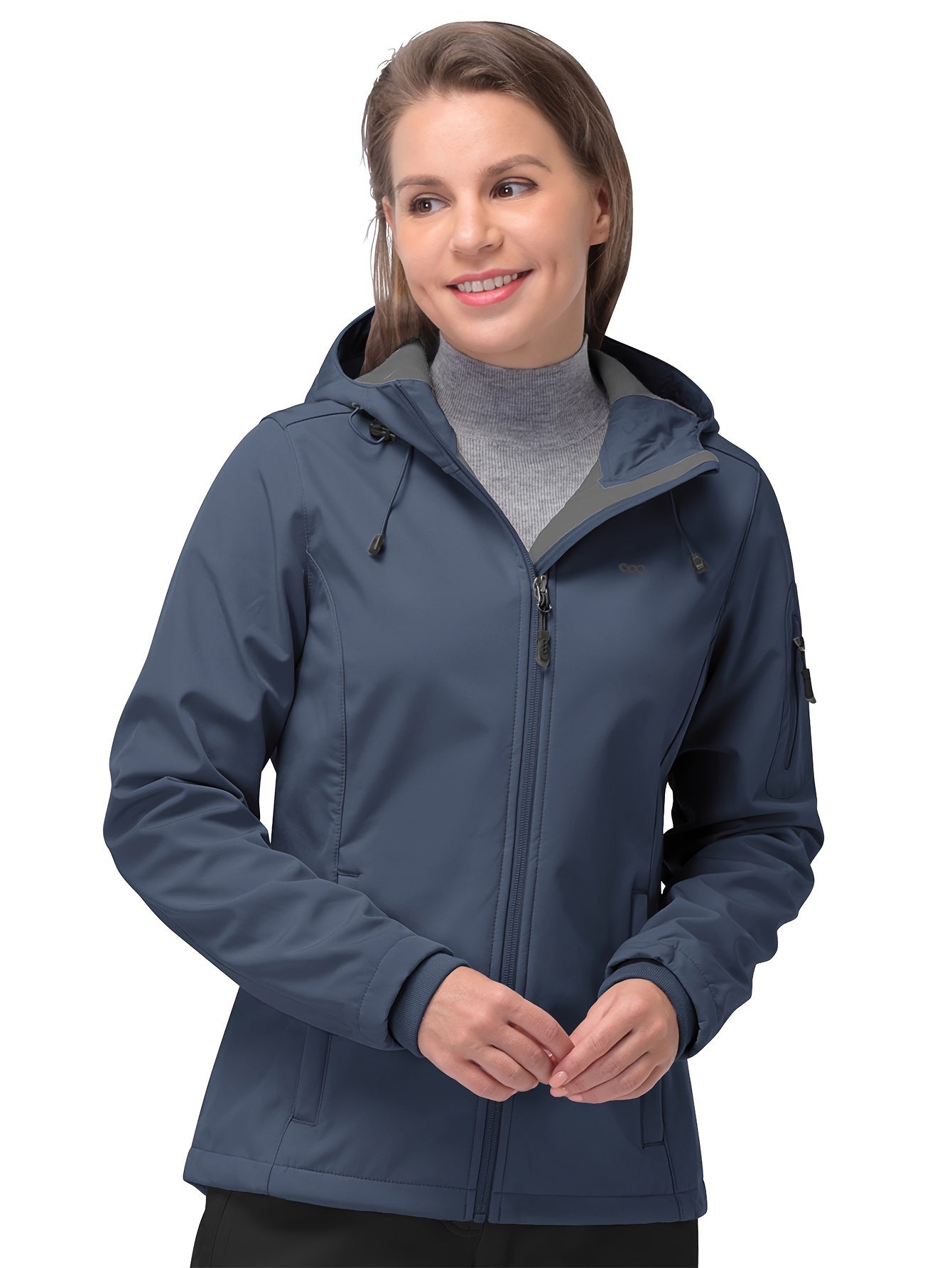 Women's Long Sleeves Outdoor Sports Jacket, Fleece Liner Windproof With Zipper Pocket Sporty Coat