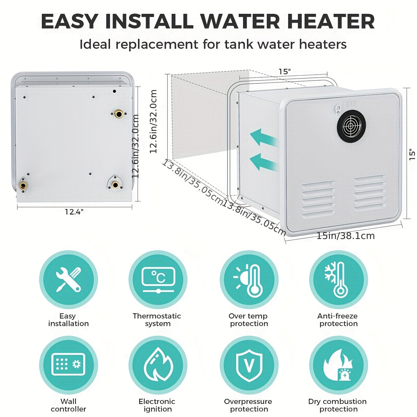 55000BTU RV Hot Water Heater Propane, Upgraded RV Water Heater With White Door And Remote Controller,