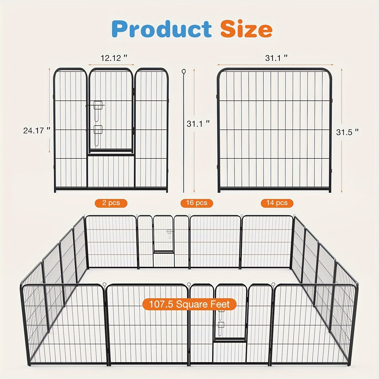 8/16 Panels Dog Playpen Fence for Indoor, Outdoor, Foldable & Portable 24 - 40 Inch Metal Dog Pen