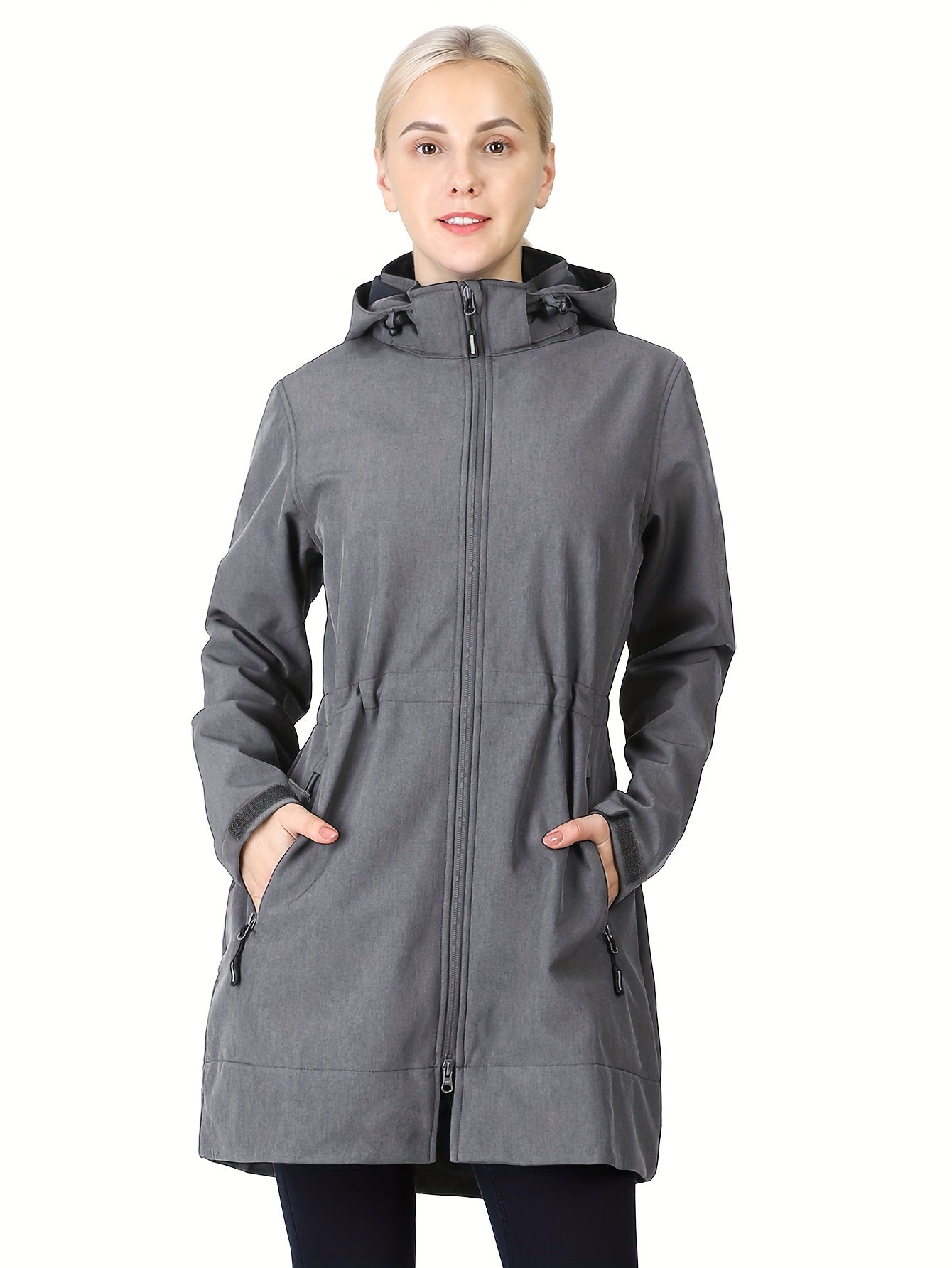 Women's Waterproof Softshell Long Rain Jacket with Hood