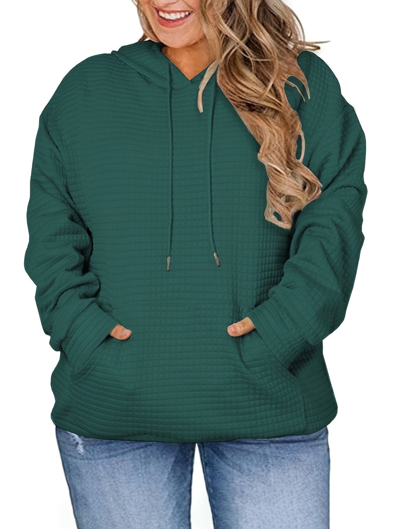 Women's Plus Size Hoodies Casual Long Sleeve Sweatshirts Drawstring Pullover Tops With Pocket