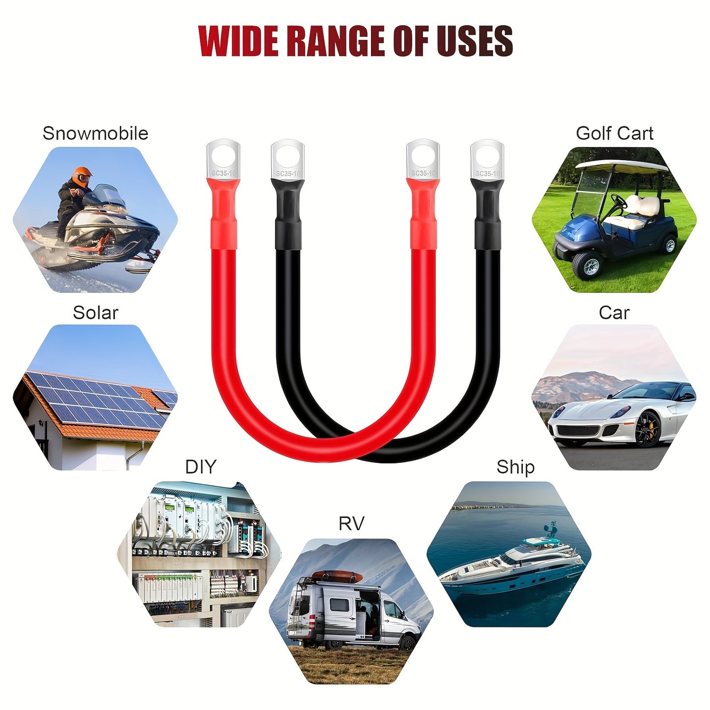 Battery Cable 2AWG, with 3/8" Lugs Terminals Copper Wire