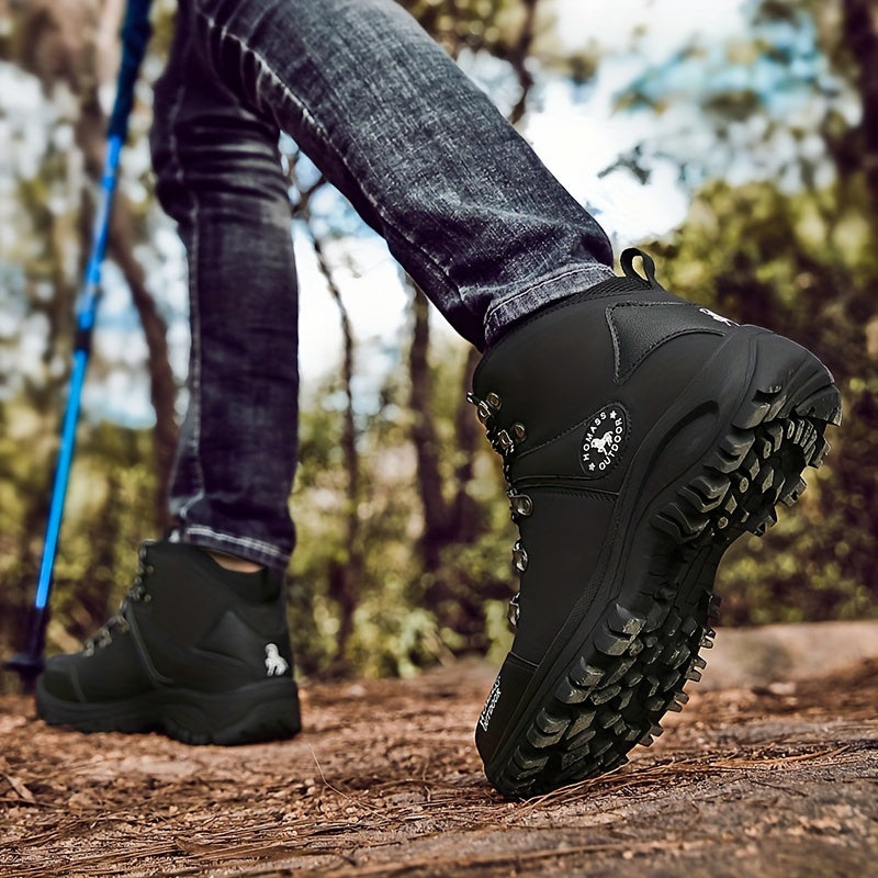 Men's Mid-Top Waterproof Microfiber Synthetic Upper, Rubber Sole, Fabric Inner, Round Toe Lace-Up Closure, All-Season Casual Sports Shoes