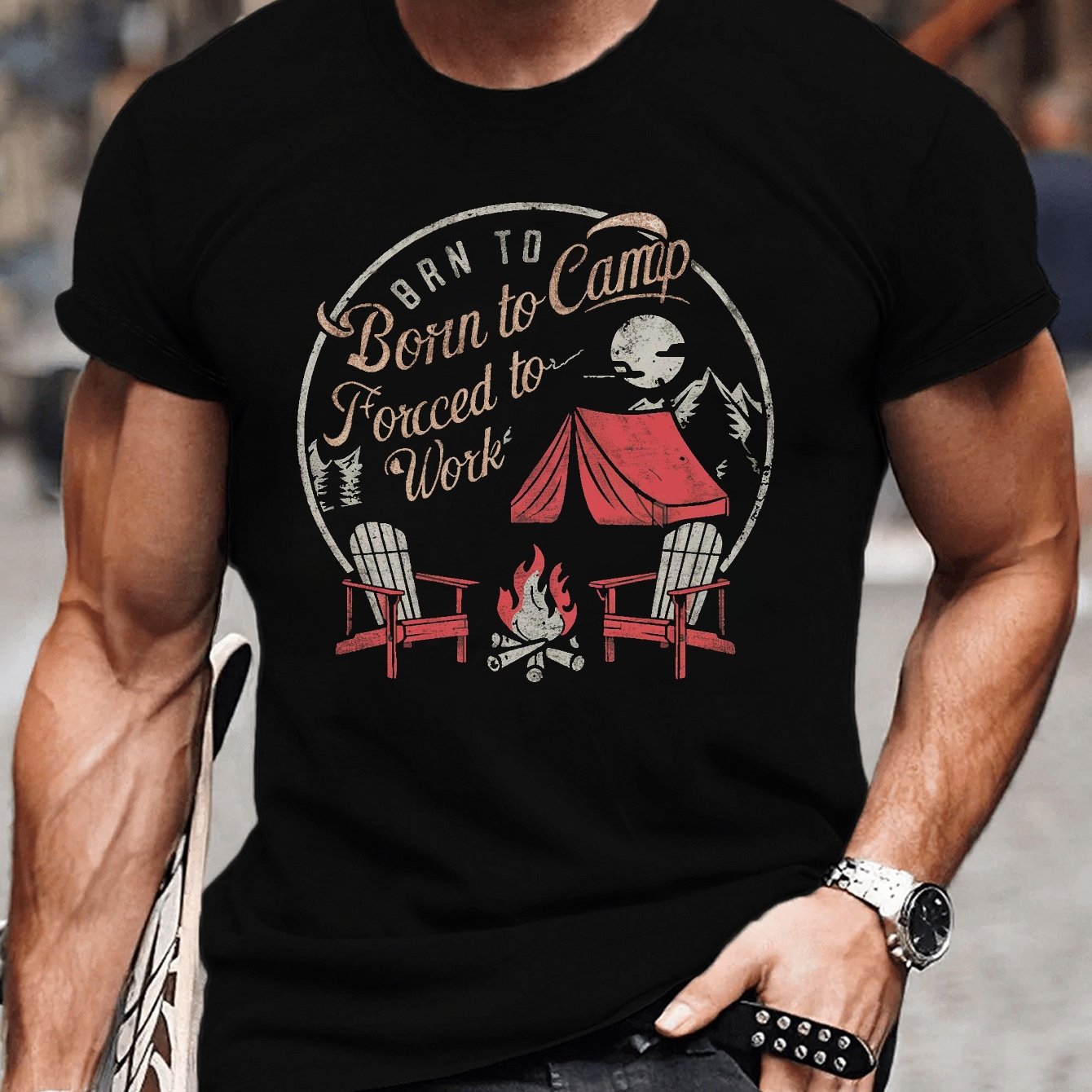 Big & Tall Men's Vintage Camping Graphic Tee - Casual Short Sleeve T-Shirt
