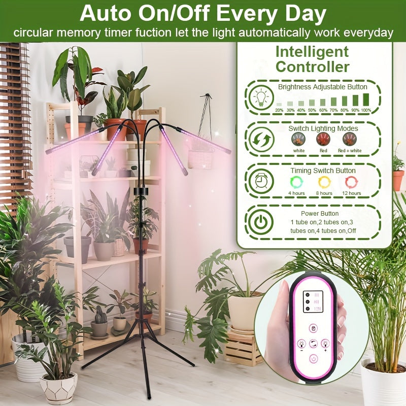 Growth Light Strip Bracket Suitable For Indoor Plants With Full Spectrum, 80 LED Plant Light Strip 63.5-160.0 Cm Adjustable Tripod, Dimmable Plant Growth Light Strip 4/8/12 Hour Timer