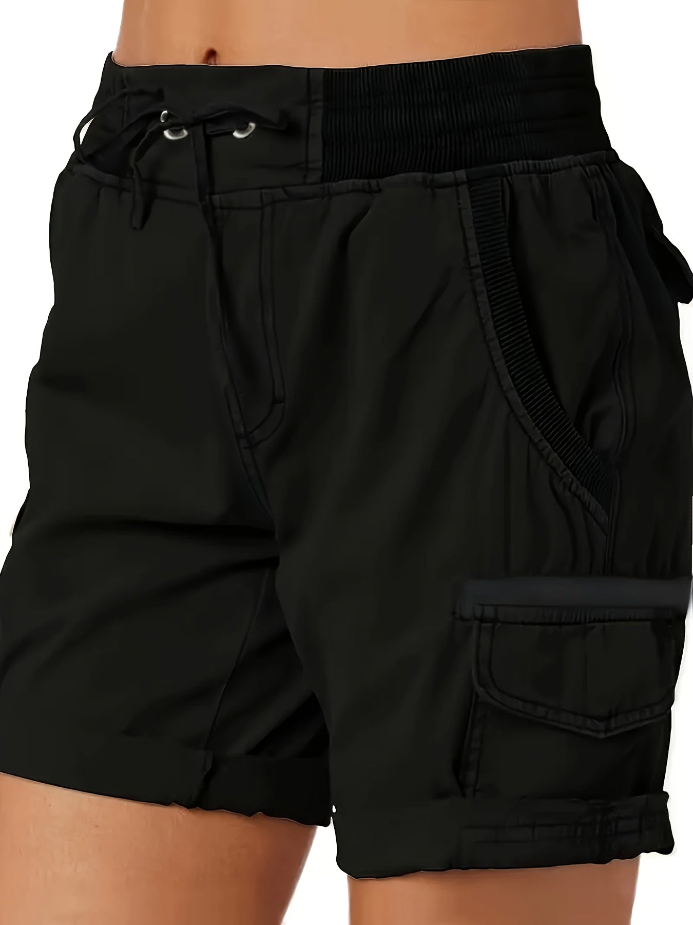 Women's Plus Size Cargo Shorts with Drawstring Waist, Flap Pockets, and Side Slit