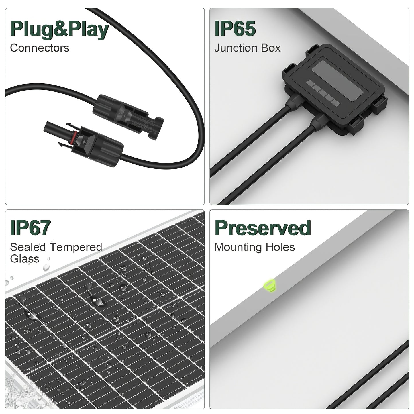 100 Watt Solar Panels 12 Volt Monocrystalline Technology 12BB Cell High-Efficiency PV Module Power Charger
