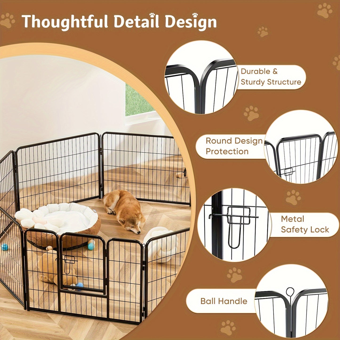 8/16 Panels Dog Playpen Fence for Indoor, Outdoor, Foldable & Portable 24 - 40 Inch Metal Dog Pen