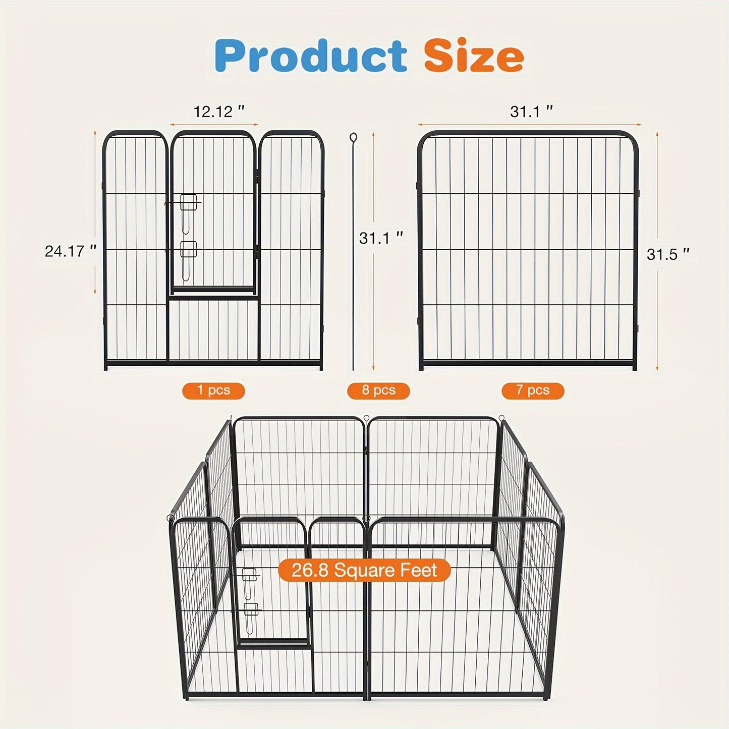 8/16 Panels Dog Playpen Fence for Indoor, Outdoor, Foldable & Portable 24 - 40 Inch Metal Dog Pen