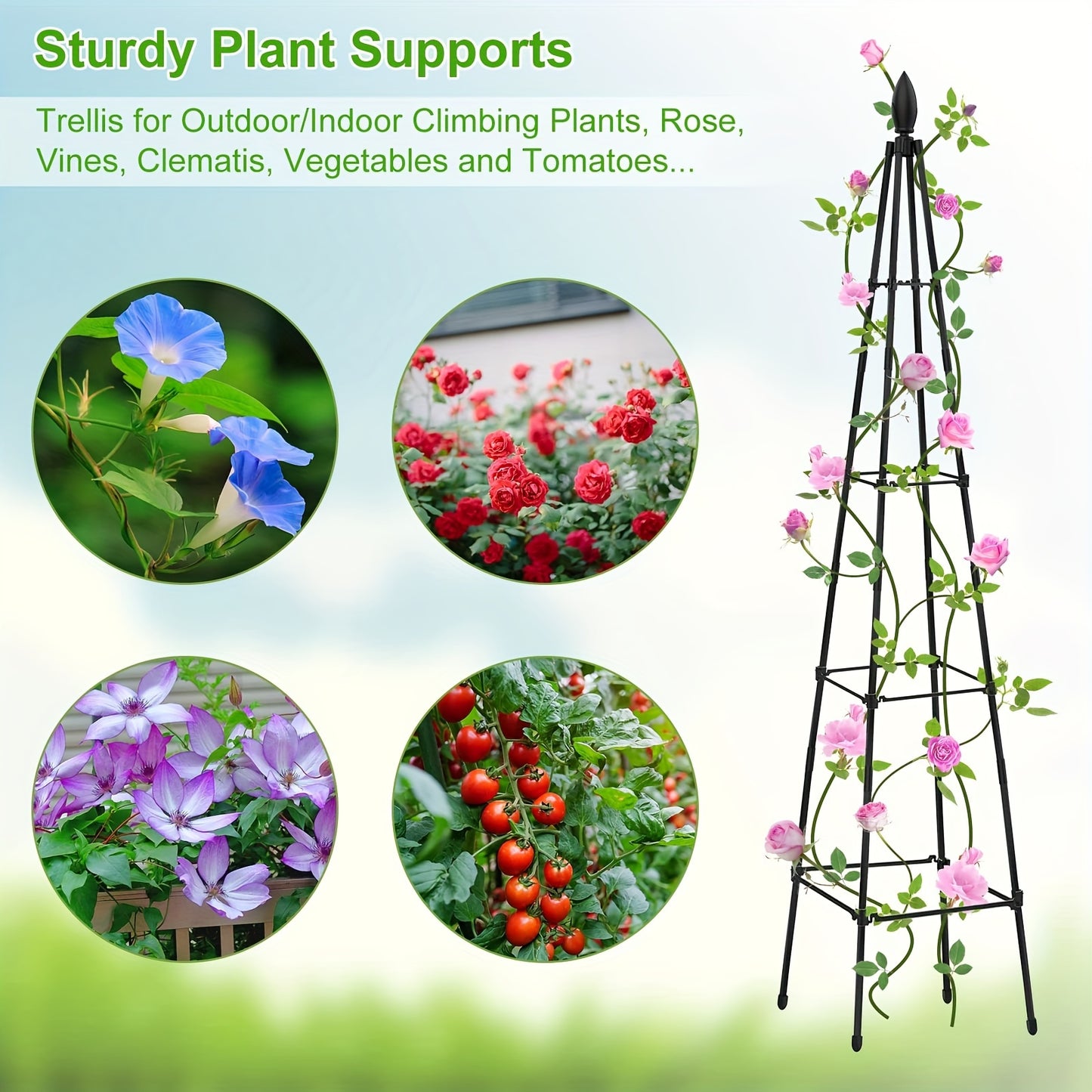2 Pack Metal & Plastic Garden Obelisk Trellises, 63'', Triangular, Black, For Climbing Plants