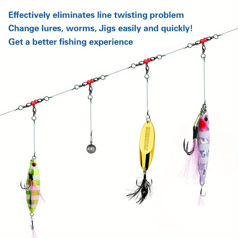 Fishing three-way swivels in a 60-pack, Alpine Outdoor Supplies, T-shape barrel design, suitable for catfish rigs and line connections.