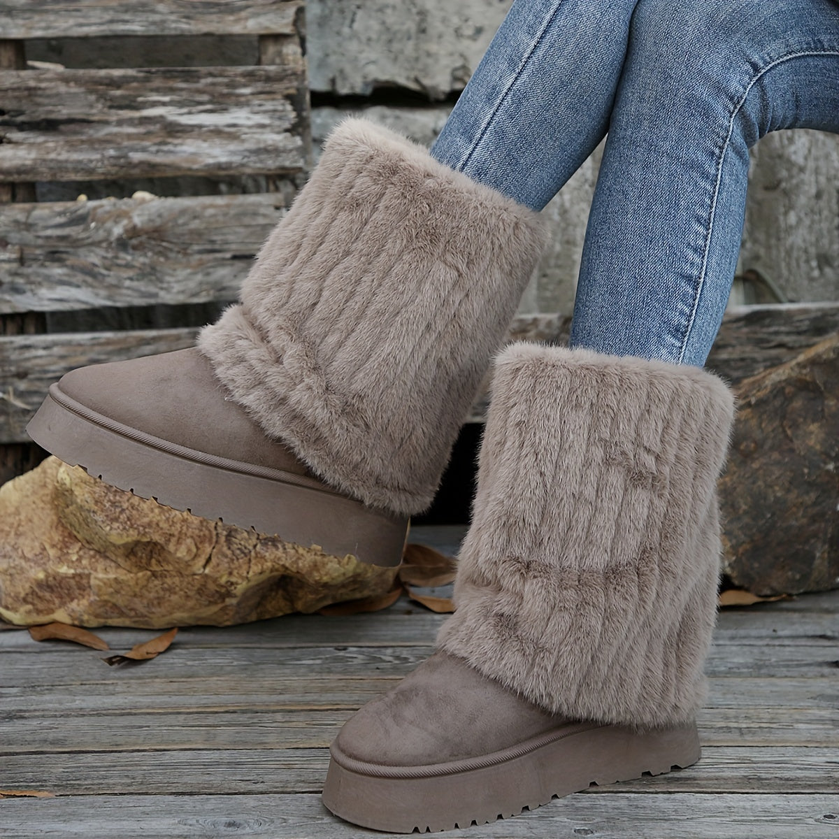 Women's Plus Size Cozy Faux Fur-Lined Snow Boots