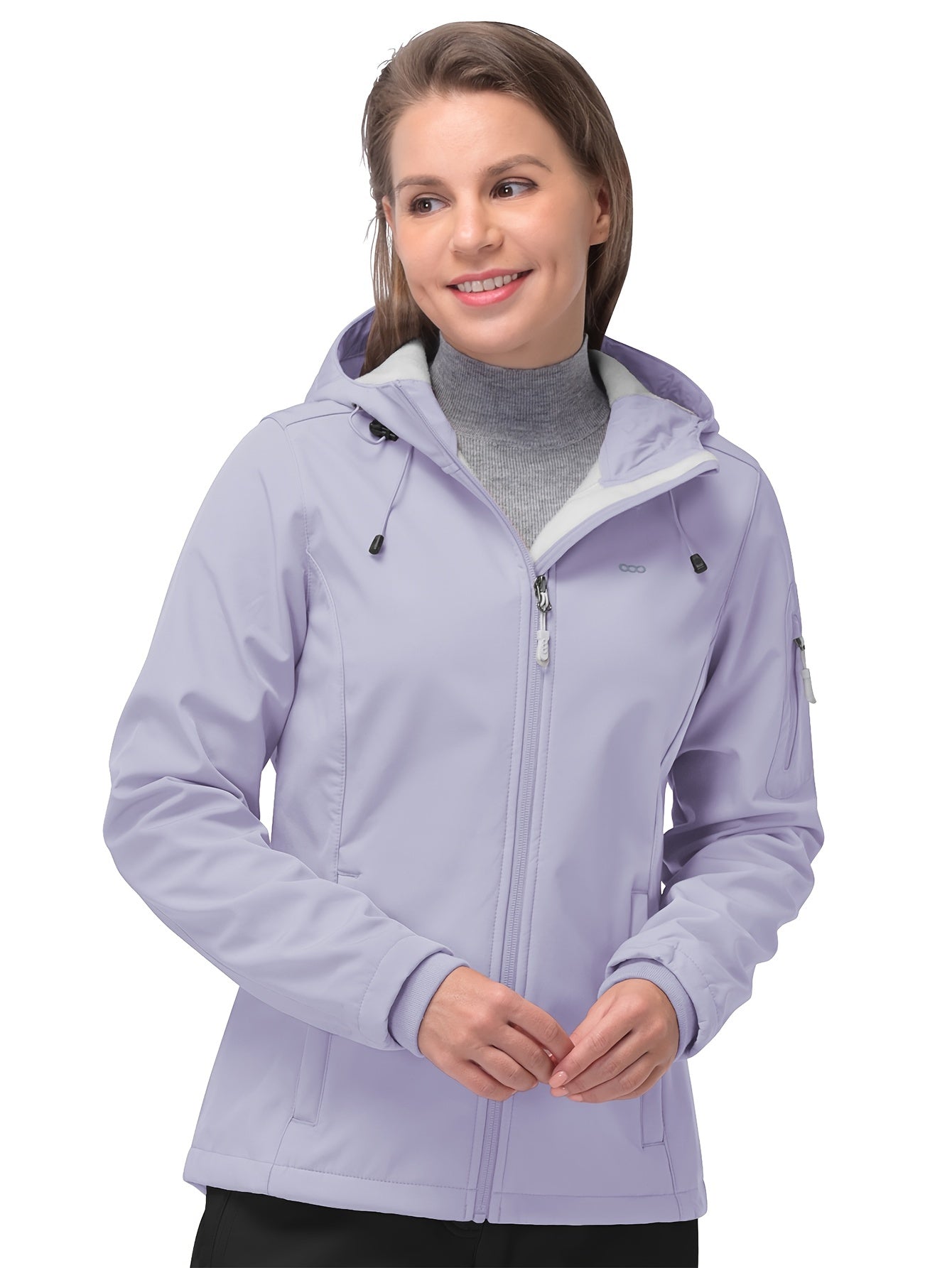 Women's Long Sleeves Outdoor Sports Jacket, Fleece Liner Windproof With Zipper Pocket Sporty Coat