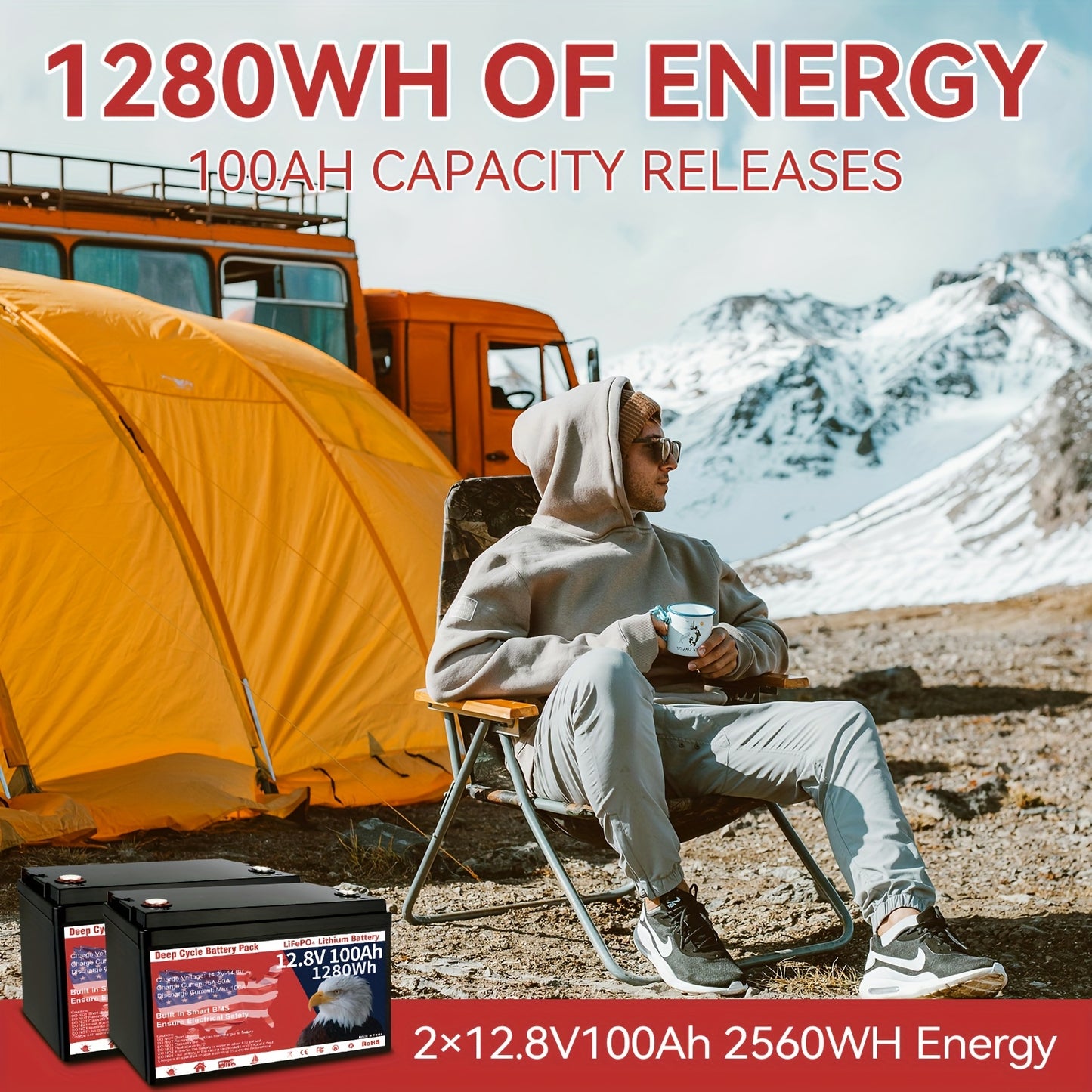 1x Durable 12.8V 100Ah Group 31 LiFePO4 Lithium Battery with Built-in 100A BMS - 1280Wh, Grade A Deep Cycle, Supports Series/Parallel Connection for Solar Home Systems, RVs, Marine Applications, Trolling Motors & Off-Grid Lif