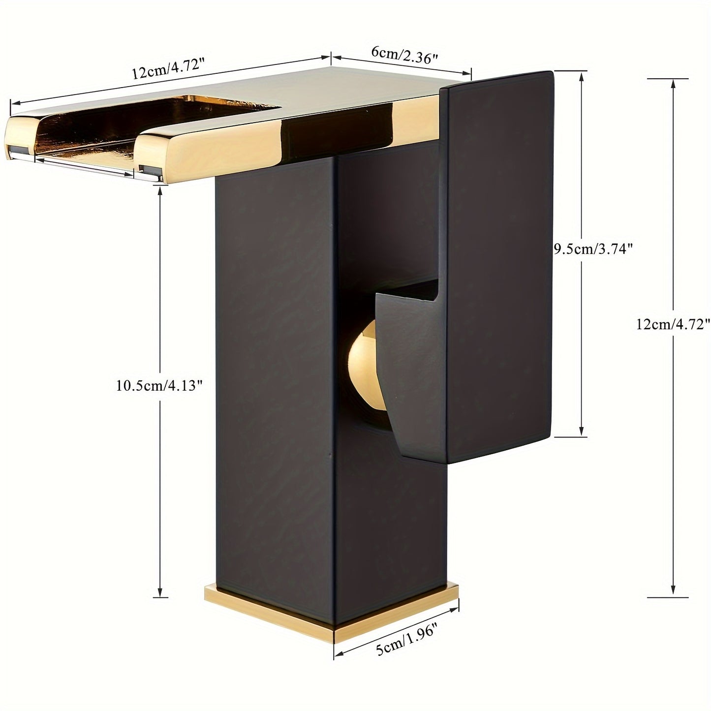 Waterfall Bathroom Faucet Black & Golden Led Light 3 Colors Changing Spout