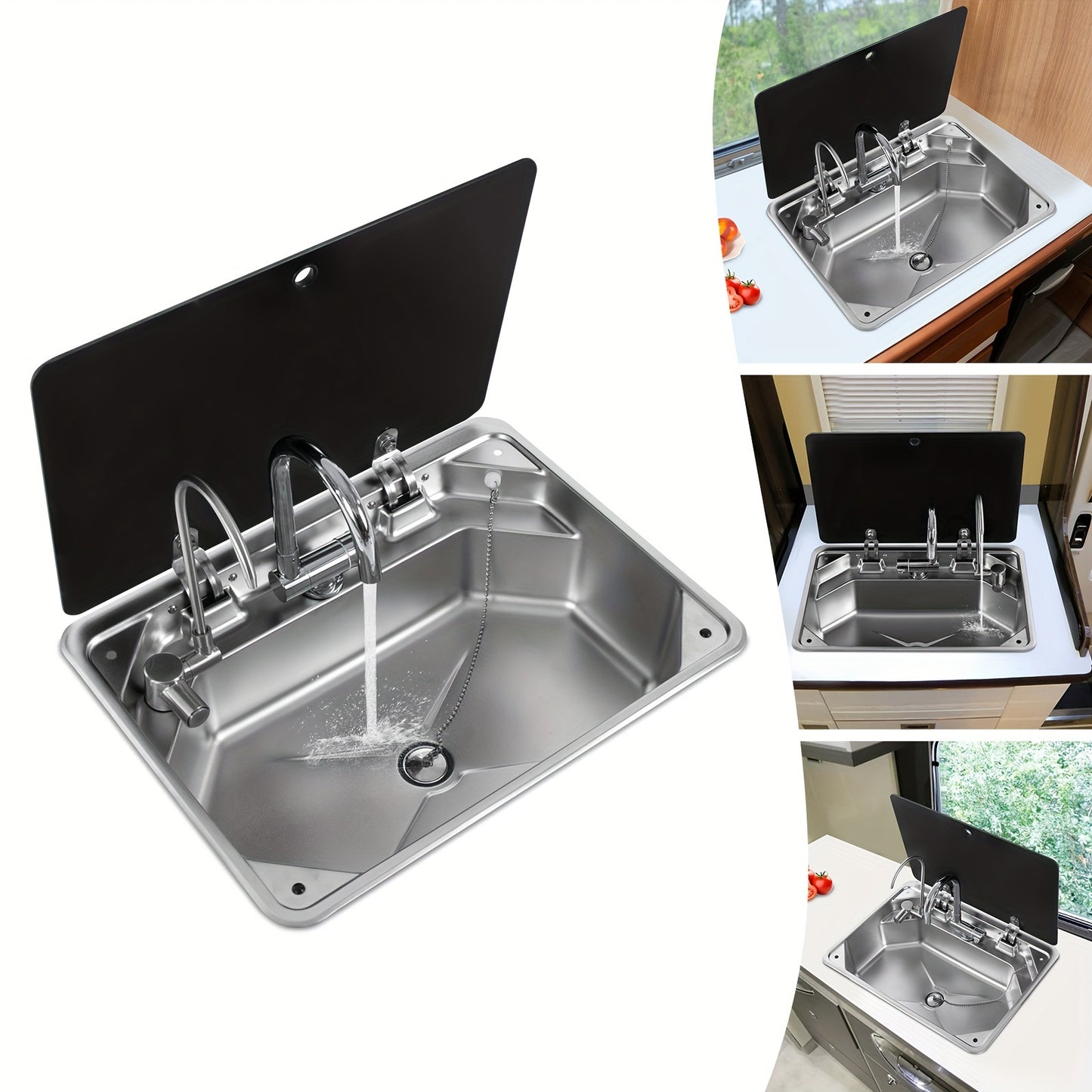 Spacious Stainless Steel RV Kitchen Sink - 17.83x12.8" with Hot & Cold Water Faucet