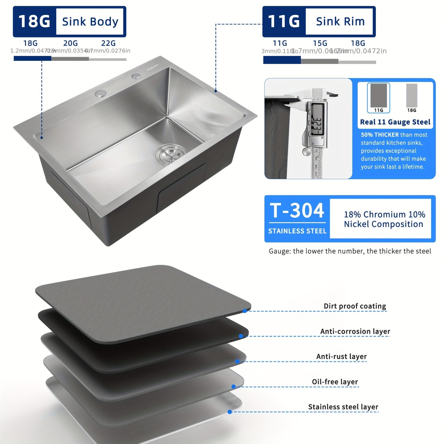 Elegant Single-Bowl Kitchen Sink - Sleek Brushed Finish, Drop-in Design for Easy Installation
