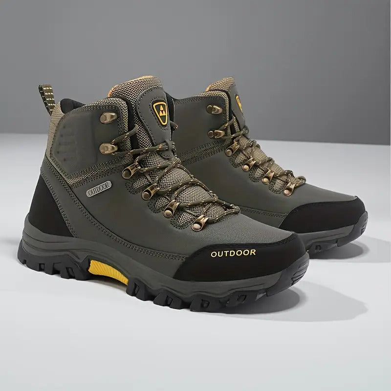 Men's All-Season High-Top Hiking Shoes/Flats - Heavy-Duty & Rubber Boots-like Design, Lace-Up Outdoor Trekking Sneakers for Camping, Mountain Climbing, Trail Shoes For Men, Mountain Shoes For Men, Hill Shoes For Men, Heavy Du