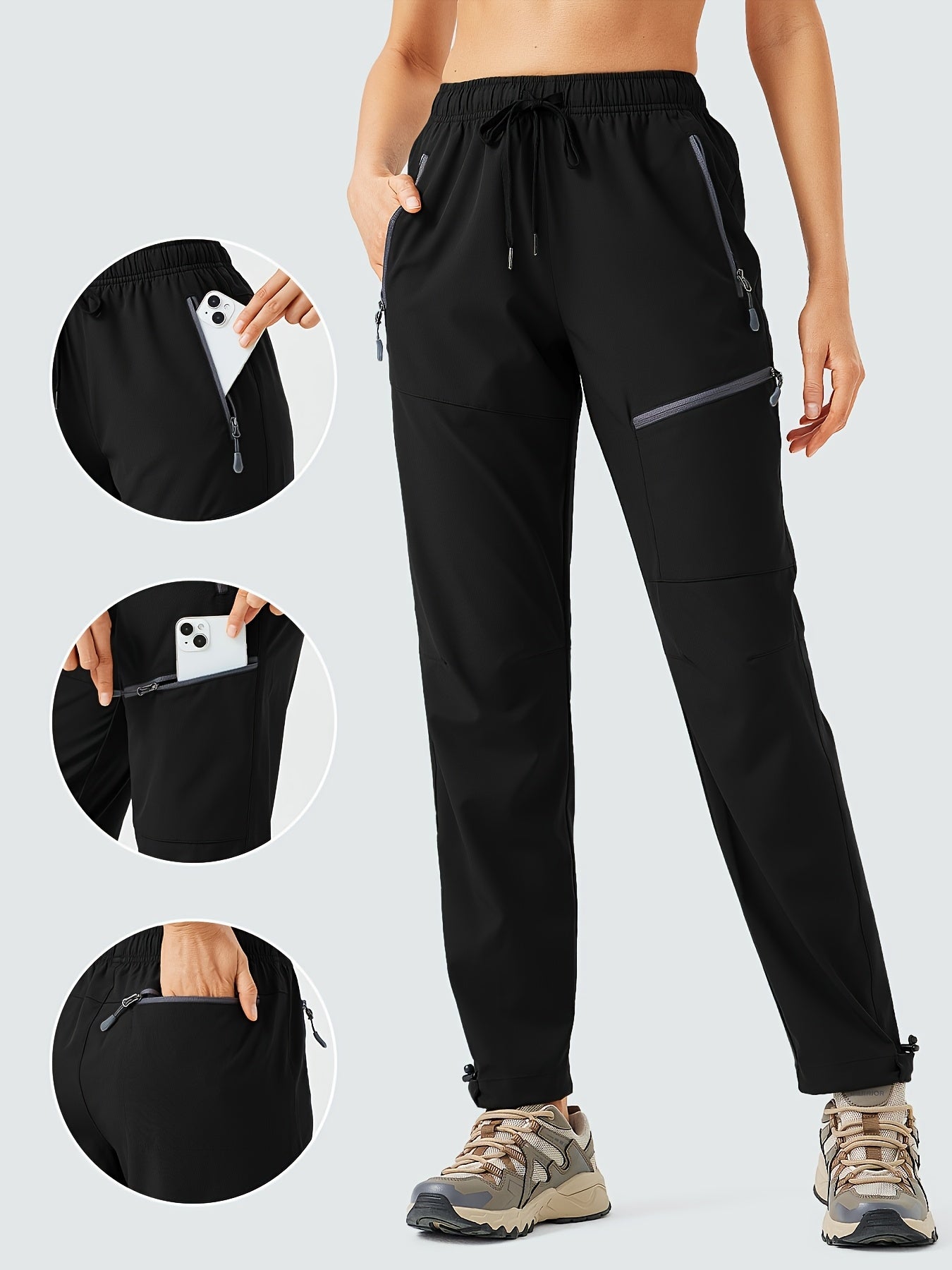 Plus Size Women's Cargo Pants, Lightweight, Quick Dry, Water Resistant, Elastic Waist, Zipper Pockets