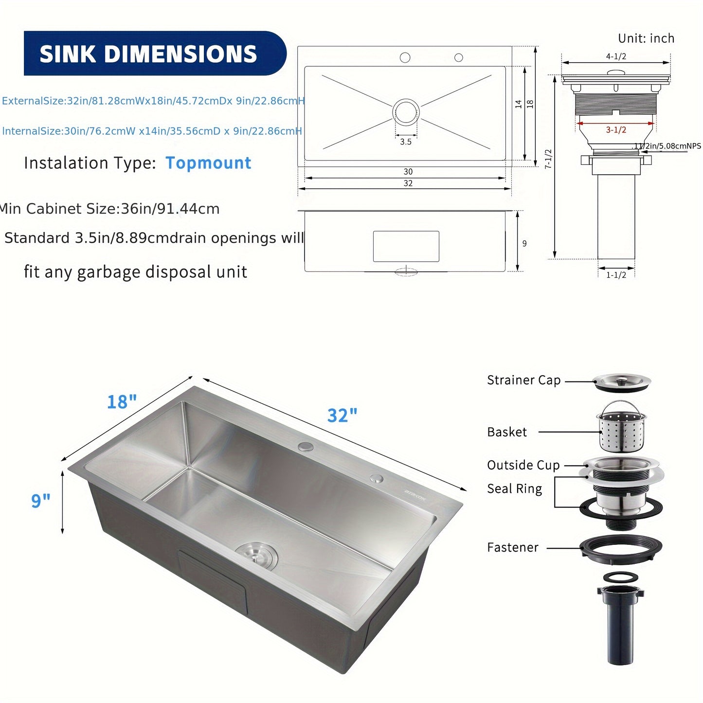 Elegant Single-Bowl Kitchen Sink - Sleek Brushed Finish, Drop-in Design for Easy Installation