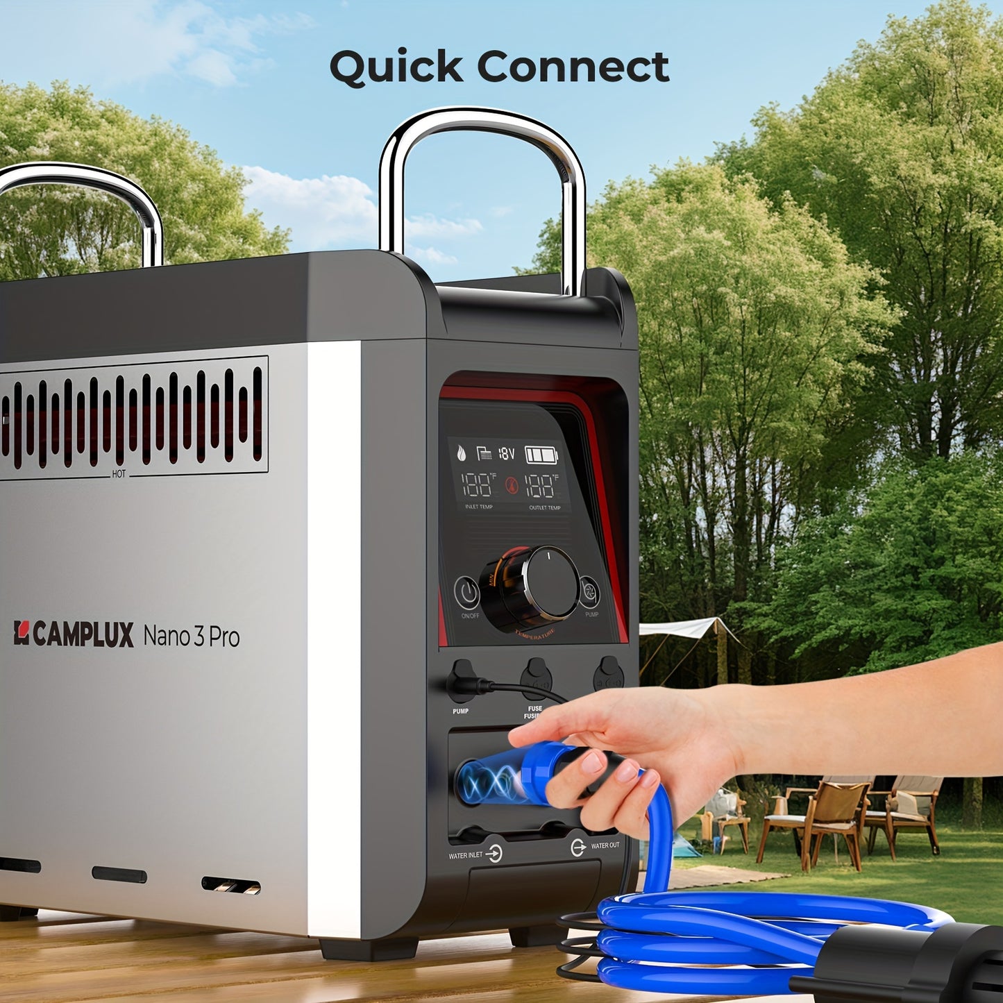 Portable Propane Water Heater & Shower Pump with Built-in 4000mAh Battery – Lightweight, Compact Design, Includes Flexible Charging Options