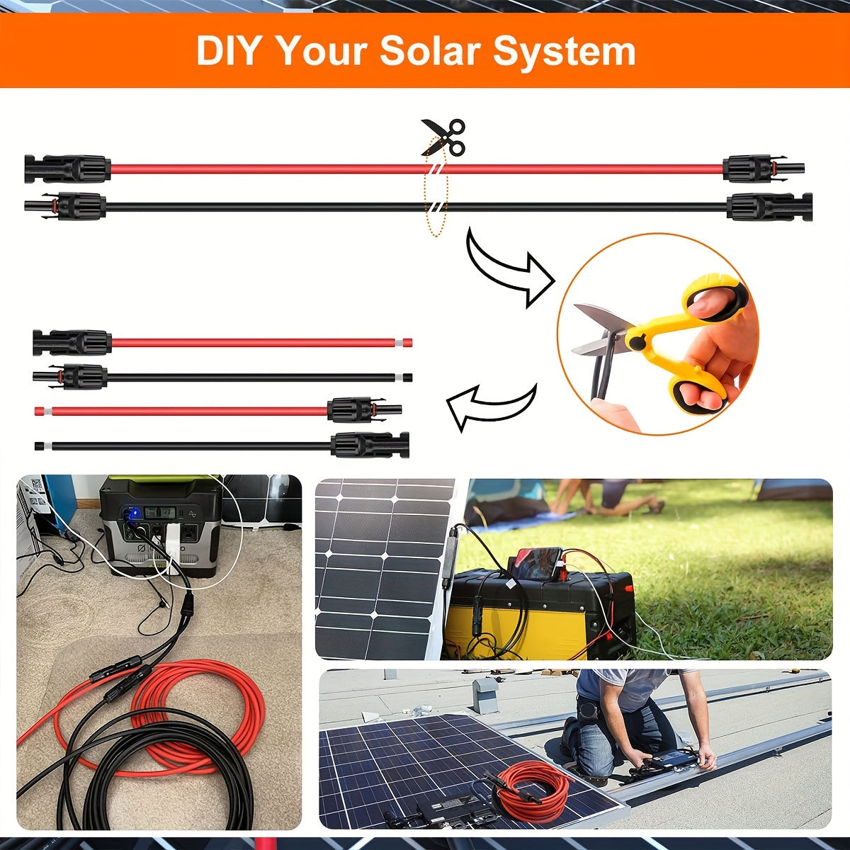 14AWG Solar Panel Extension Cable Set - 30FT & 40FT Options