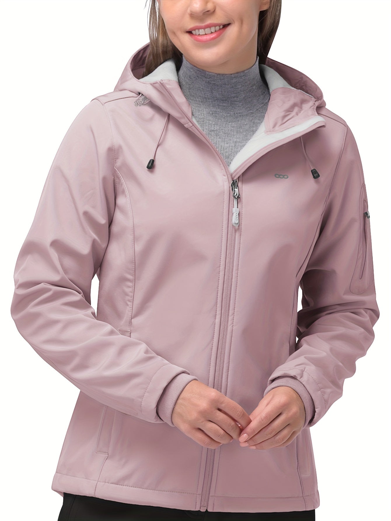 Women's Long Sleeves Outdoor Sports Jacket, Fleece Liner Windproof With Zipper Pocket Sporty Coat
