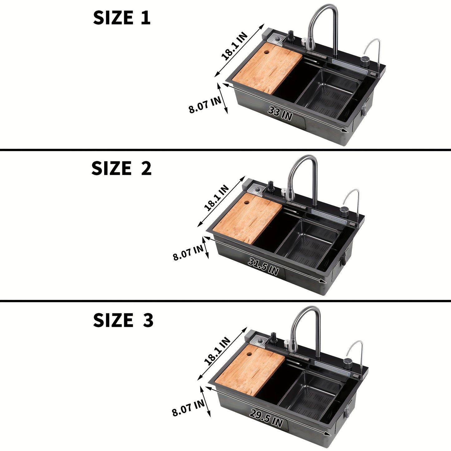 33.5 Inch Stainless Steel Smart Kitchen Sinks, Multifunctional Workstation Kitchen Sink With Digital Display Pull-Out Faucet And Accessories