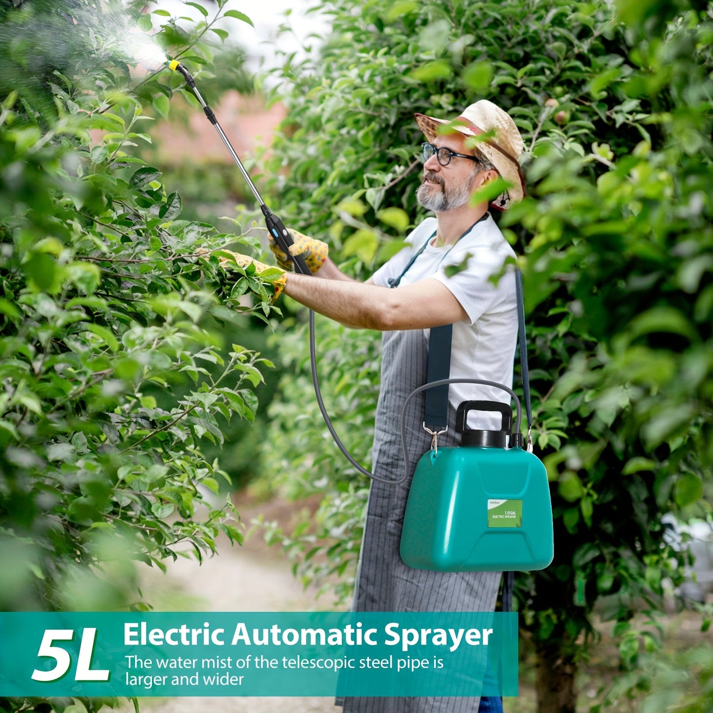 1.35 Gallon Battery Powered Garden Sprayer, With 3 Mist Nozzles, Lawn Electric Sprayer With Telescopic Wand And Rechargeable Handle, Portable Electric Battery Sprayer With Shoulder Strap For Gardening