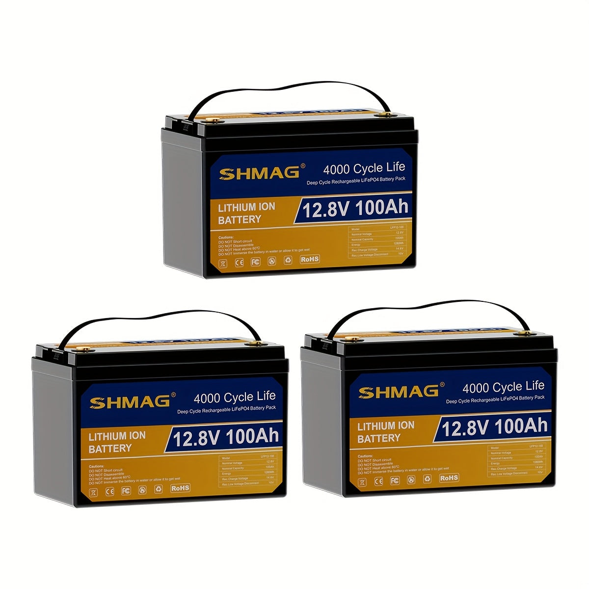 12.8V 100Ah 1280Wh LiFePO4 Battery, 20000+ Deep Cycle Rechargeable Lithium Batteries, Built-in 100A BMS