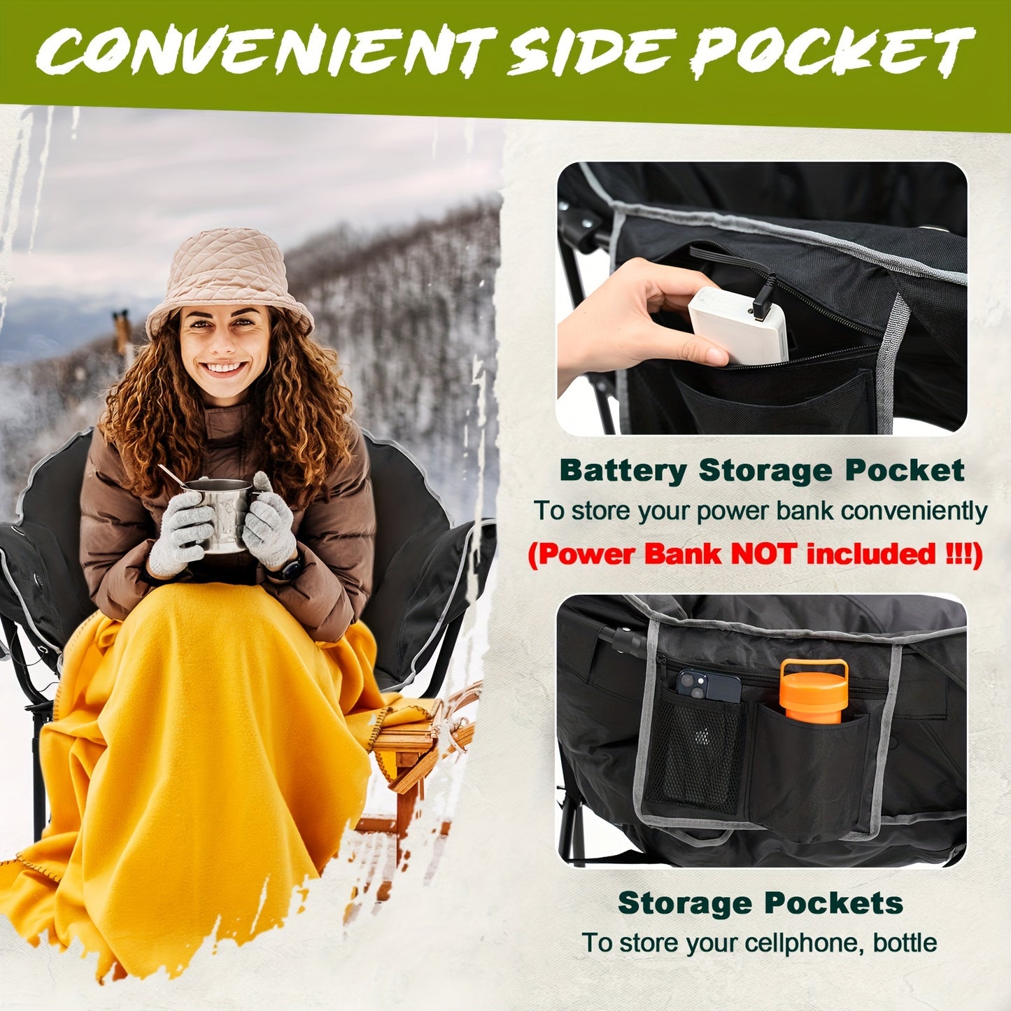 500lbs Heated Camping Chair, Portable Heated Camping Chair
