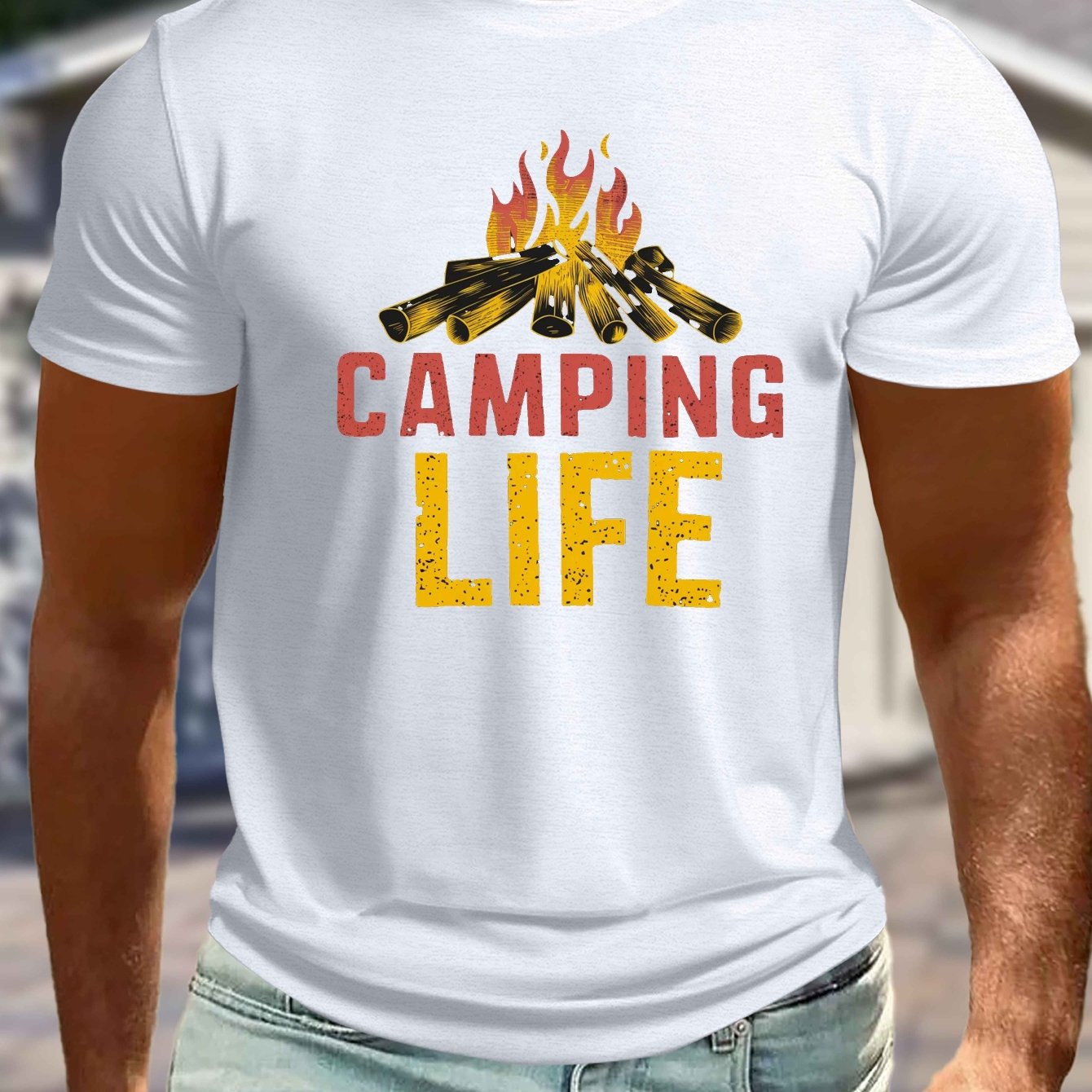 Big & Tall Men's Camping Life Graphic Tee - Casual Short Sleeve T-Shirt for Summer, Breathable Polyester, Machine Washable, PLUS SIZE