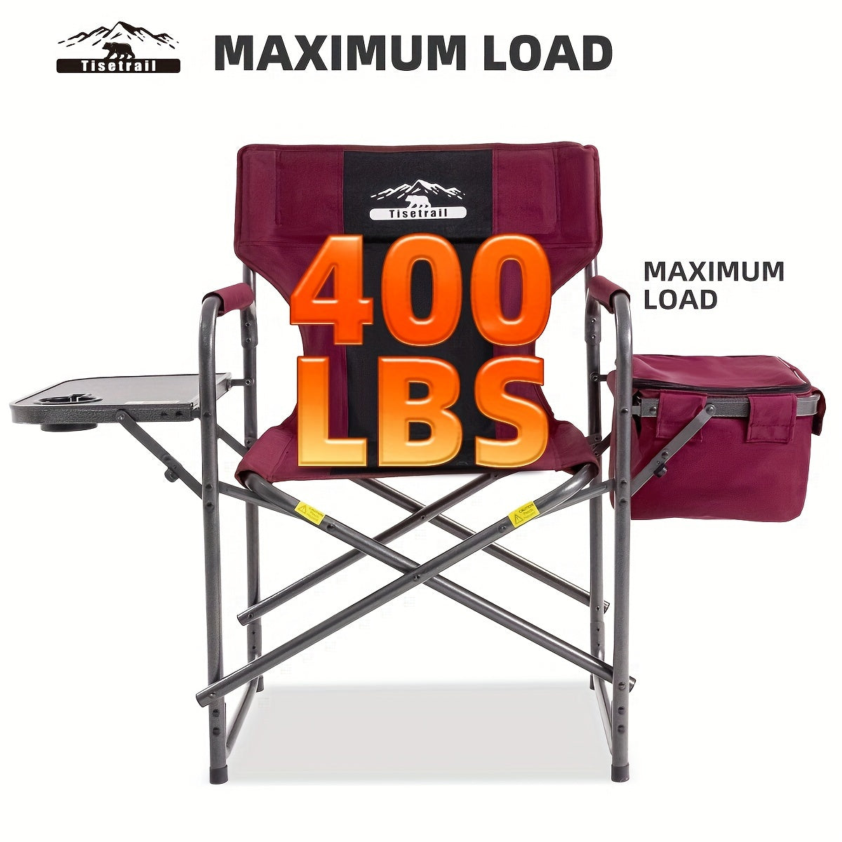 Tisetrail Director Camping Chair with Cooler Bag Camping Directors Chair with Foldable Side Tray, Supports 400lbs