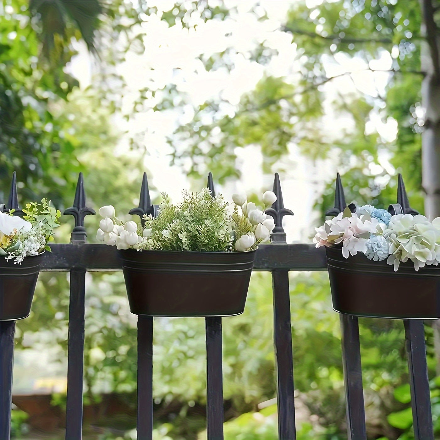 3/5 Pcs Large Iron Hanging Flower Pots - Caddies With Drainage Holes And Hooks For Outdoor Plants