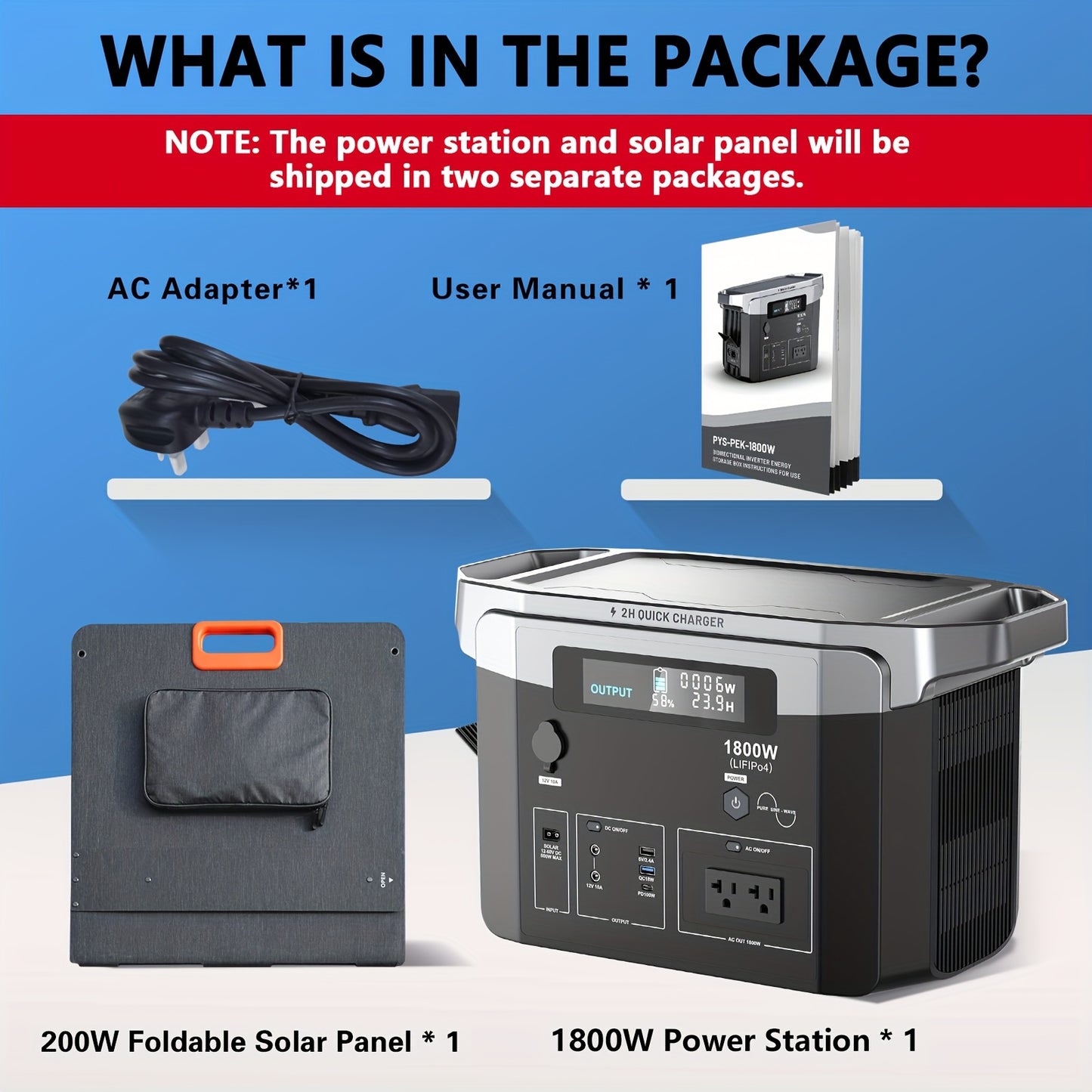 1800W, 1536Wh Solar Systems Portable Power Station with 200W Solar Panel Included, Solar Powered Generator Lifepo4