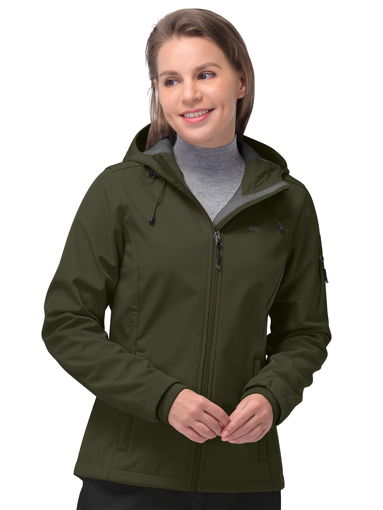 Women's Long Sleeves Outdoor Sports Jacket, Fleece Liner Windproof With Zipper Pocket Sporty Coat