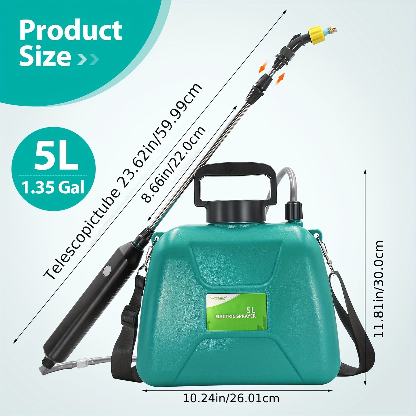 1.35 Gallon Battery Powered Garden Sprayer, With 3 Mist Nozzles, Lawn Electric Sprayer With Telescopic Wand And Rechargeable Handle, Portable Electric Battery Sprayer With Shoulder Strap For Gardening