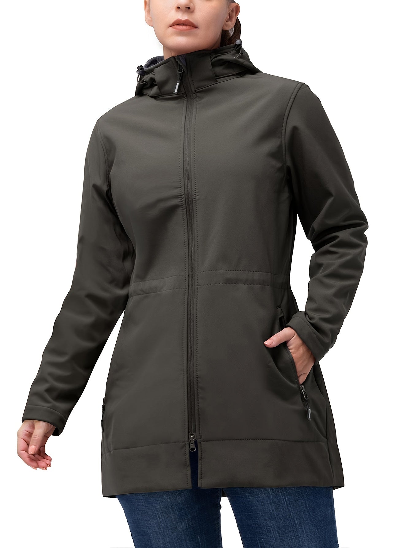 Women's Waterproof Softshell Long Rain Jacket with Hood
