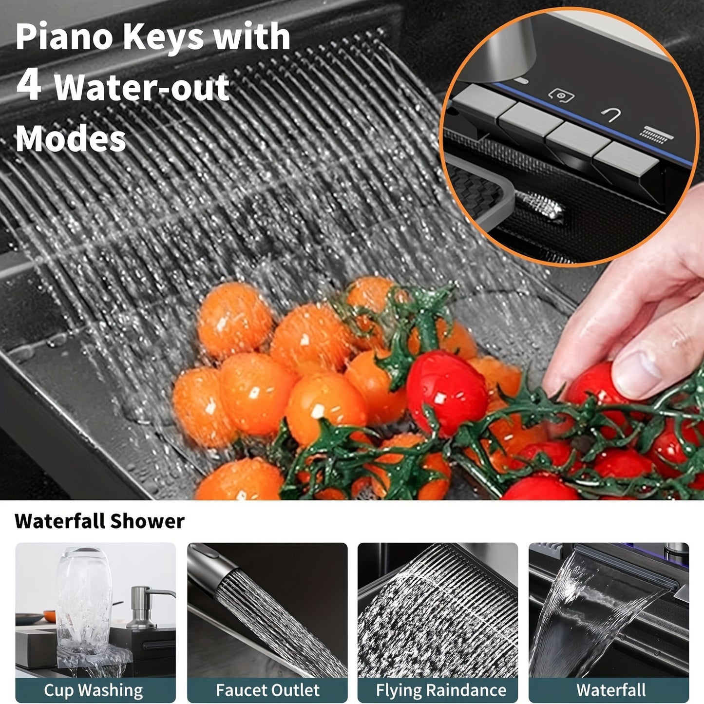 33.5 Inch Stainless Steel Smart Kitchen Sinks, Multifunctional Workstation Kitchen Sink With Digital Display Pull-Out Faucet And Accessories