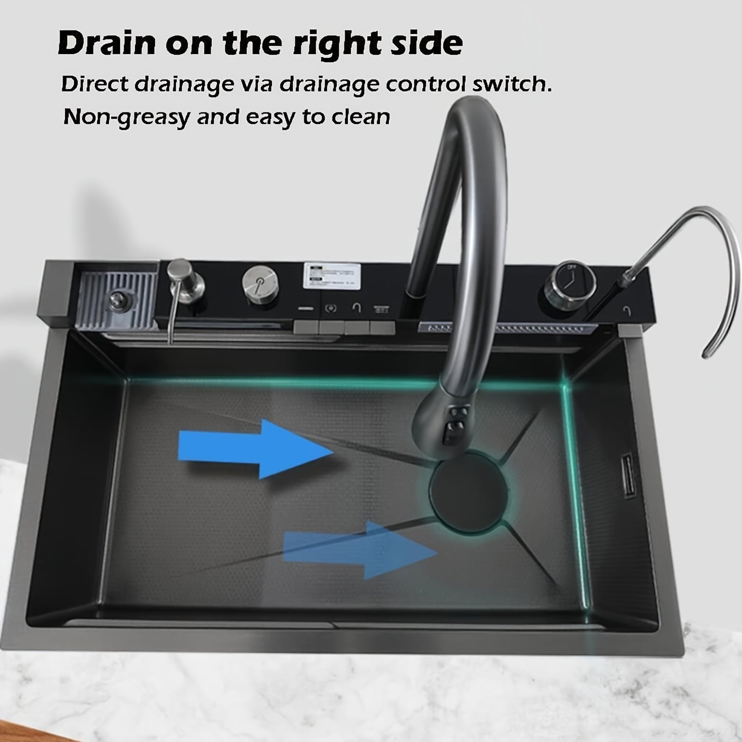 30x18 Inch Modern Stainless Steel Kitchen Sink with Dual Waterfalls, Pull-Out Faucet & Digital Display