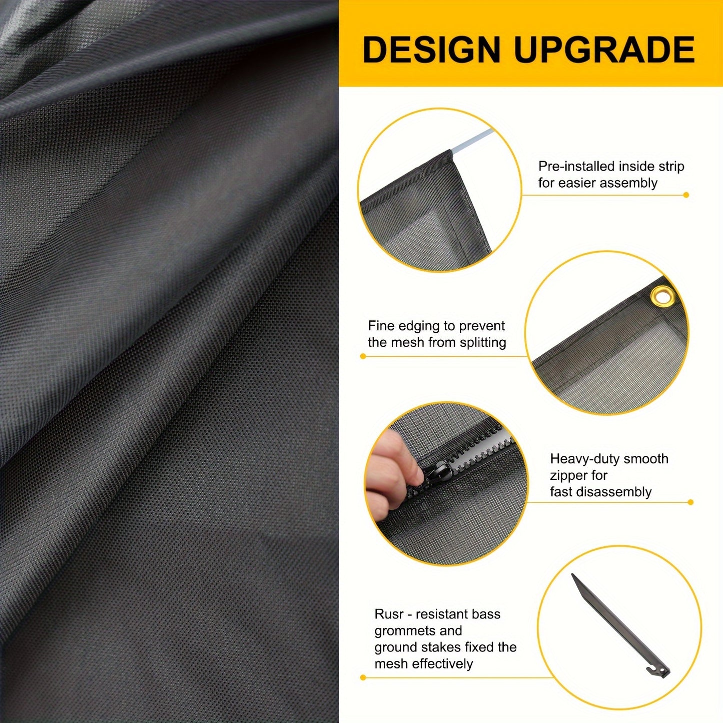 RV Awning Shade Screen With Zipper 14' X 8' - Black Mesh UV Blocker Sun Shade Complete Kits
