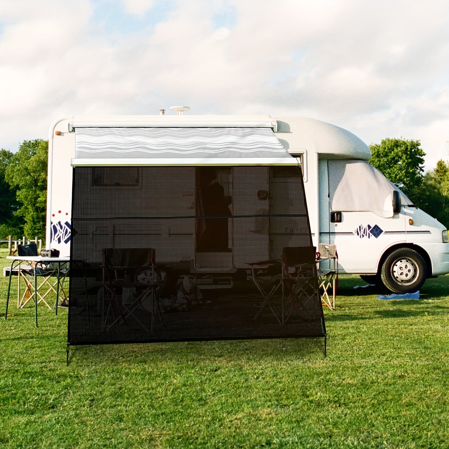 RV Awning Shade Screen With Zipper 14' X 8' - Black Mesh UV Blocker Sun Shade Complete Kits