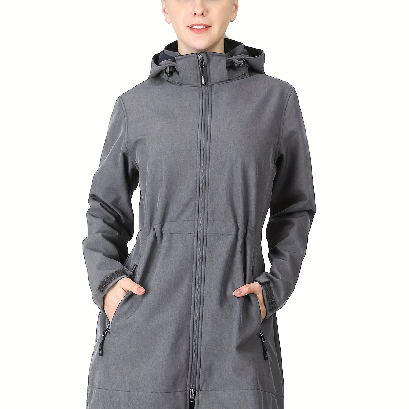 Women's Waterproof Softshell Long Rain Jacket with Hood
