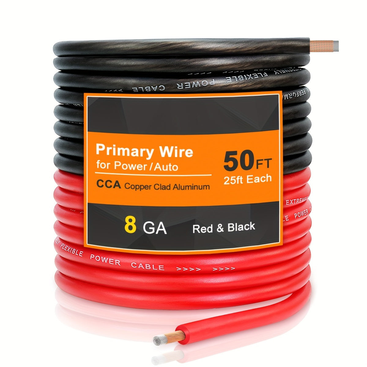 8 Gauge Wire 50ft CCA Wire, (25ft Black+25ft Red) Battery Cable