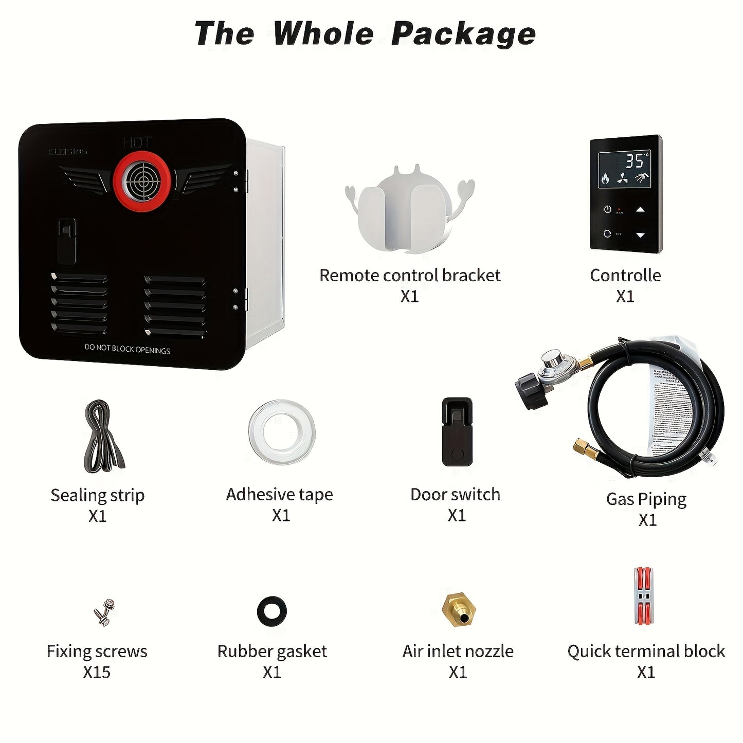 65000BTU RV Instant Hot Water Heater, 2.2GPM, DC 12V, Sleek Black with Red Accent, LED Display & Remote Control