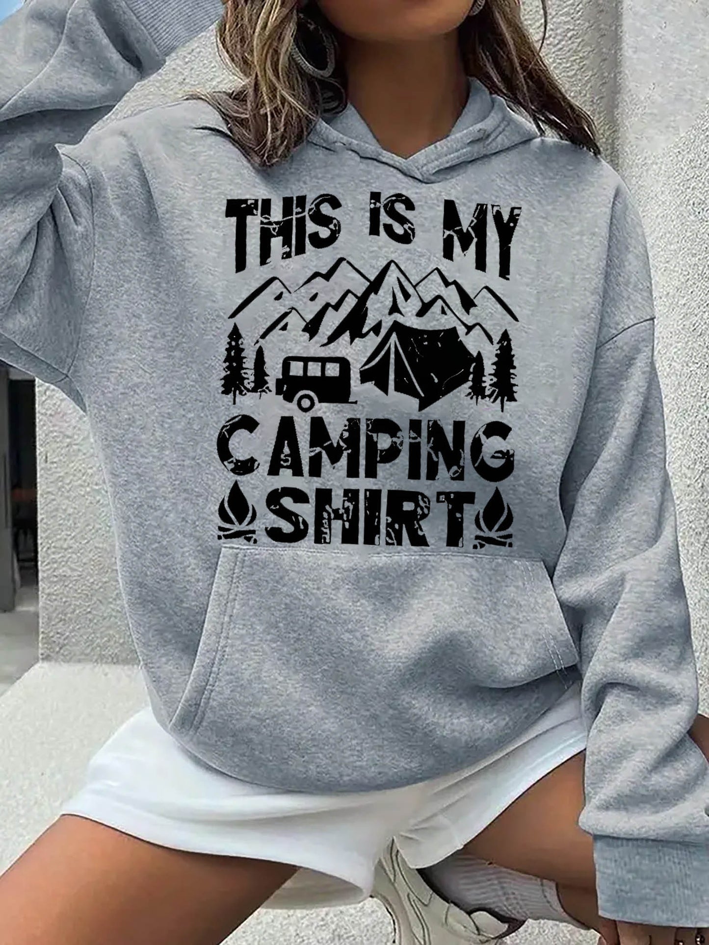 Women's Casual Sports Hoodie with "This Is My Camping Shirt" Print
