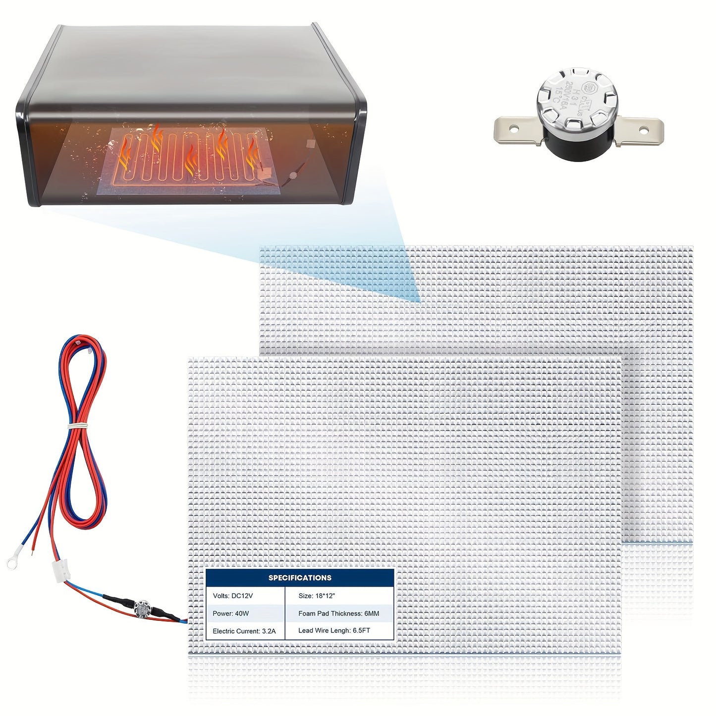 12"x18" 12V/13.5V RV Water Tank Heating Pad, Use With Up To 50 Gallons Fresh Water, 2 Pack RV Holding Tank Heater Pad With Thermostat, Without Battery