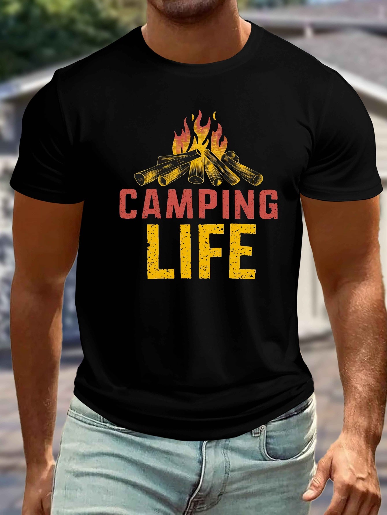 Big & Tall Men's Camping Life Graphic Tee - Casual Short Sleeve T-Shirt for Summer, Breathable Polyester, Machine Washable, PLUS SIZE