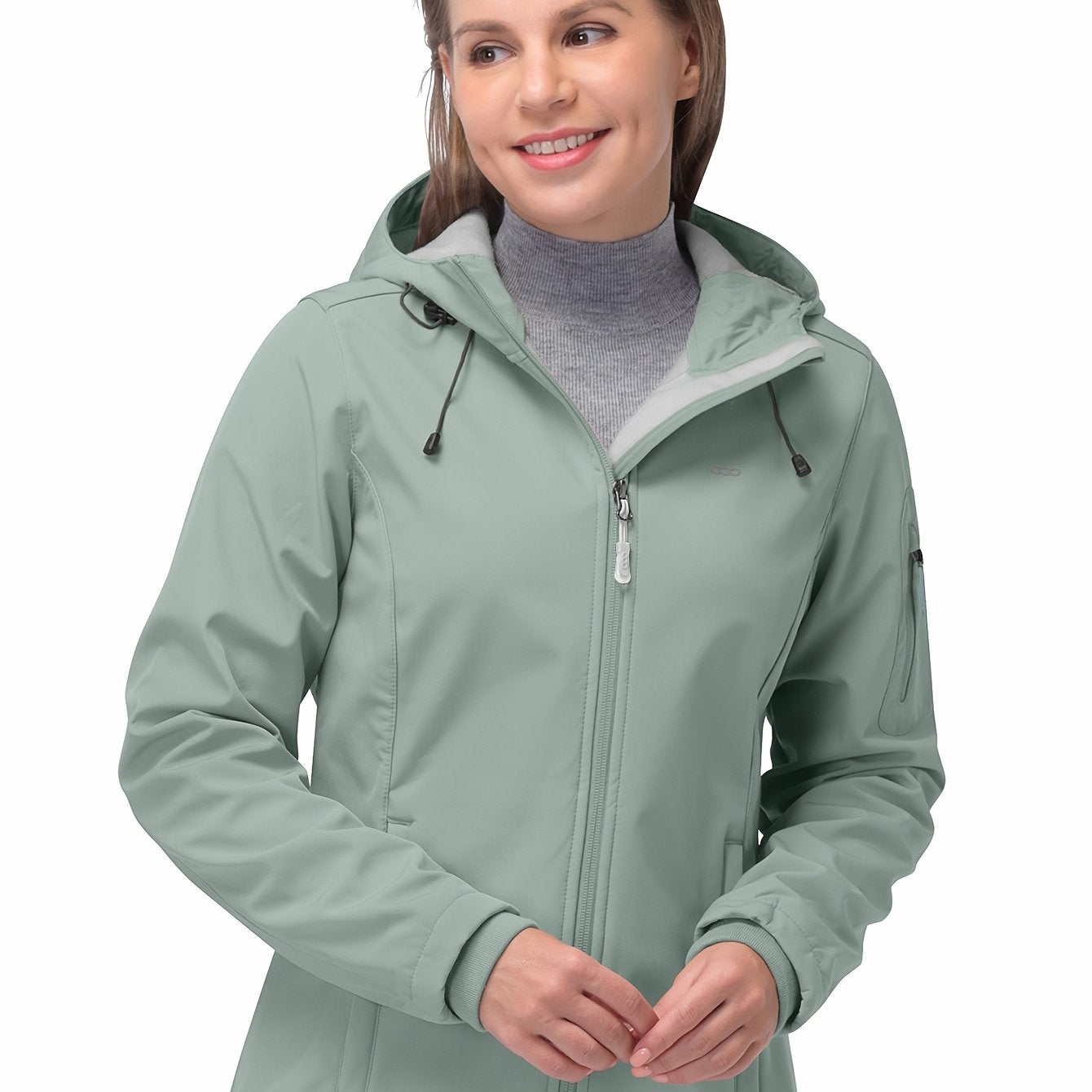 Women's Long Sleeves Outdoor Sports Jacket, Fleece Liner Windproof With Zipper Pocket Sporty Coat