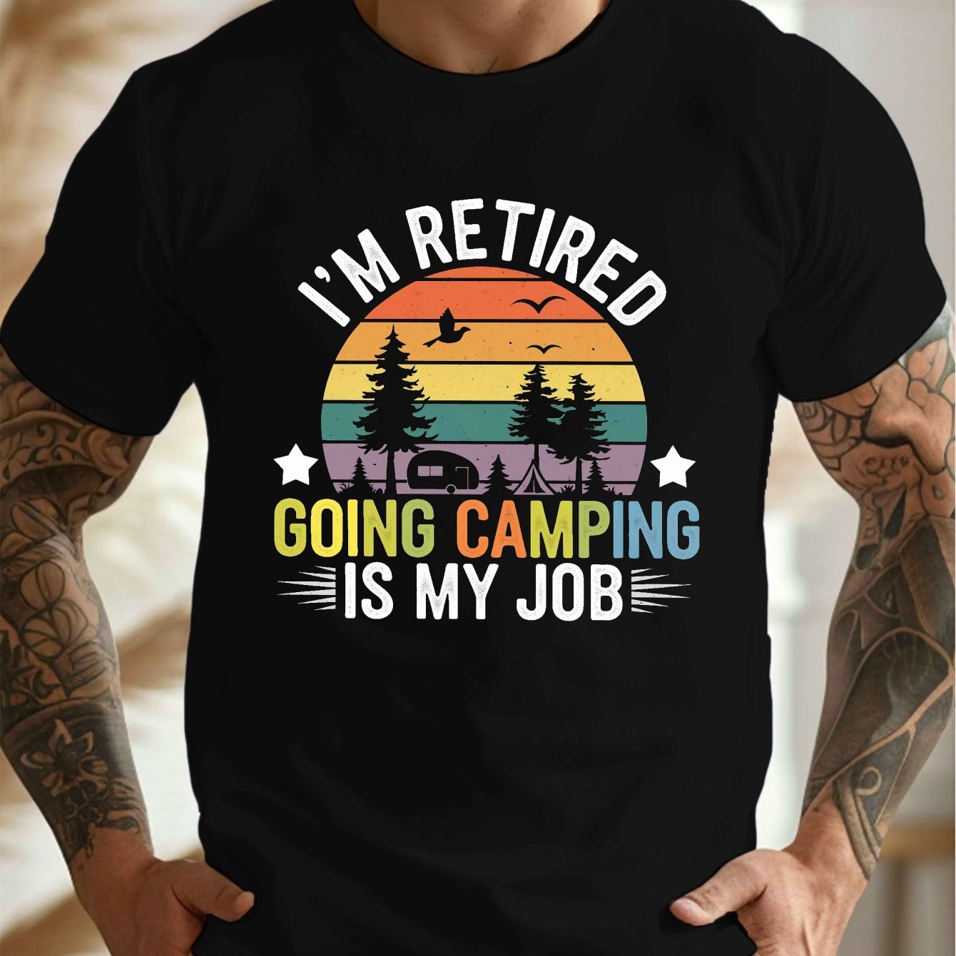 Men's Casual Forest Camping T-Shirt, PLUS SIZE